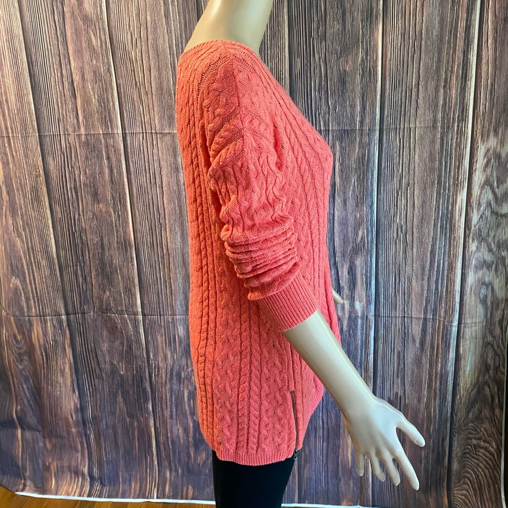 American Eagle Outfitters size large salmon pink knit braided boho sweater - Picture 4 of 16